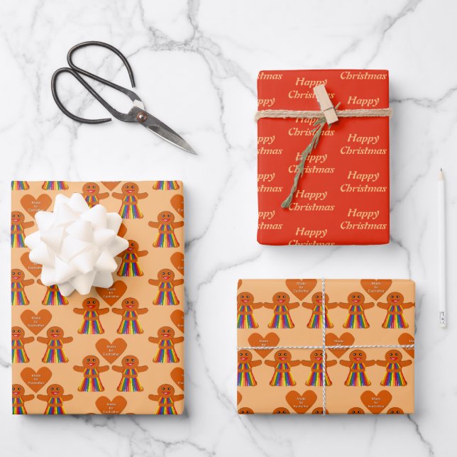 Lesbian Christmas Gingerbread Ladies Couple Custom Wrapping Paper Sheets (Front)