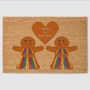 Lesbian Christmas Gingerbread Ladies Couple Fiber Doormat