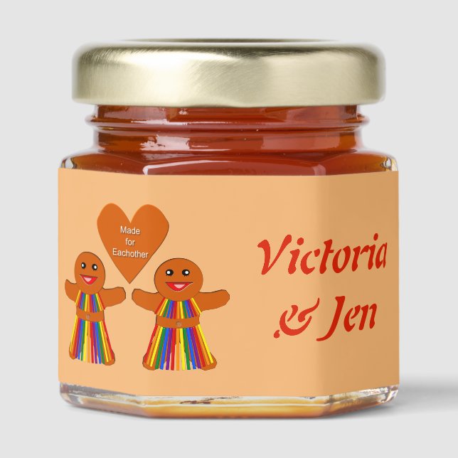 Lesbian Christmas Gingerbread Ladies Couple Honey Jar Favors (Front)