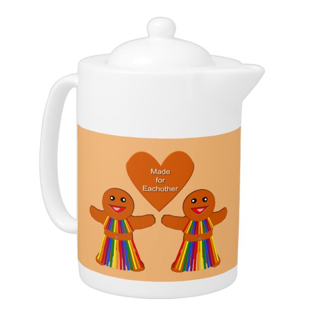 Lesbian Christmas Gingerbread Ladies Couple  Teapot (Left)