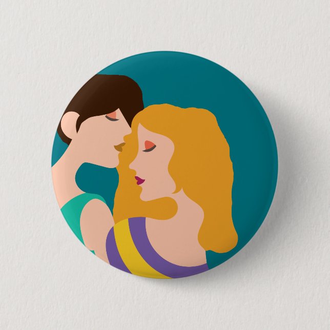 Lesbian Couple Beautiful Women in Love Drawing Button (Front)