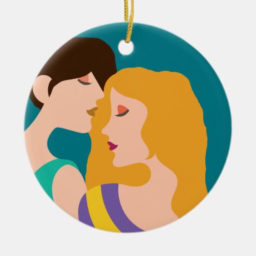 Lesbian Couple Beautiful Women in Love Drawing Ceramic Ornament