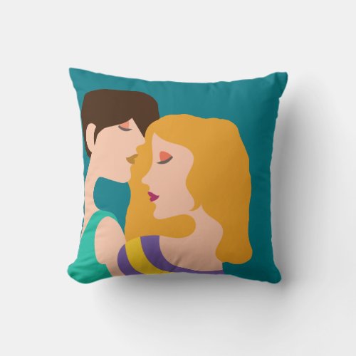 Lesbian Couple Beautiful Women in Love Drawing Throw Pillow