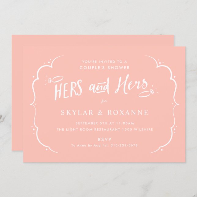 Lesbian Couple Hers and Hers Couples Shower Pink Invitation (Front/Back)