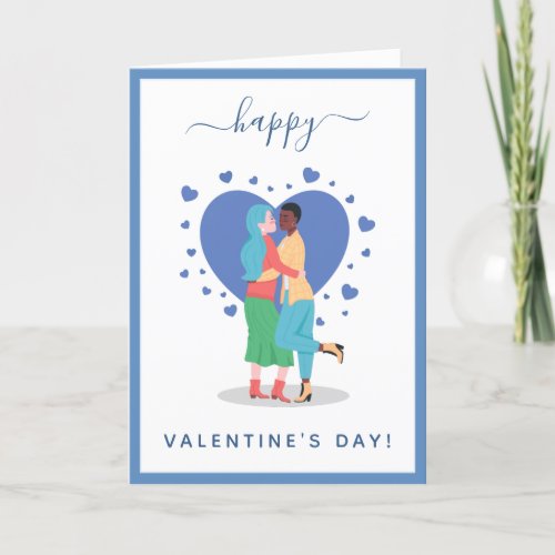 Lesbian Couple Hugging Valentines Day Romantic Holiday Card
