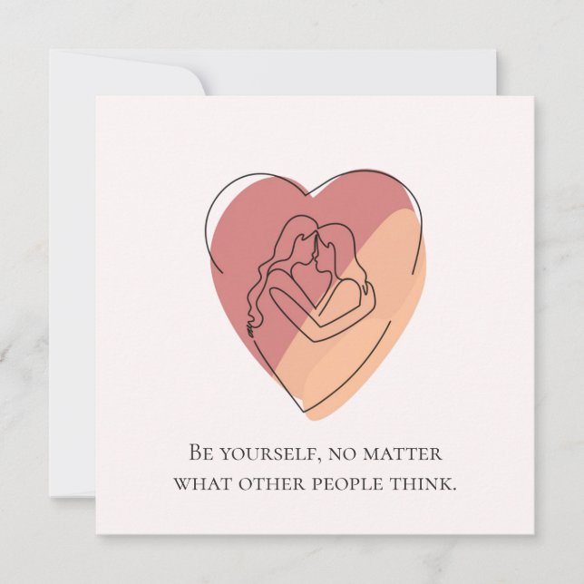 Lesbian Couple in Line Art Heart With Message Holiday Card (Front)