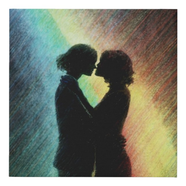 Lesbian Couple in Rainbow Faux Canvas Print (Front)