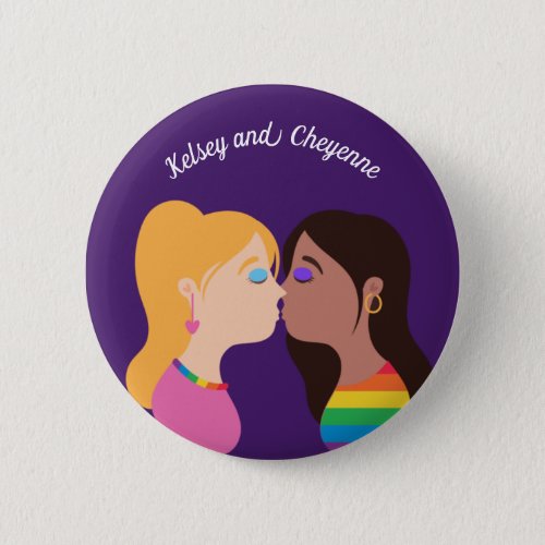 Lesbian Couple Kiss Cute Custom Gay Pride Purple Button