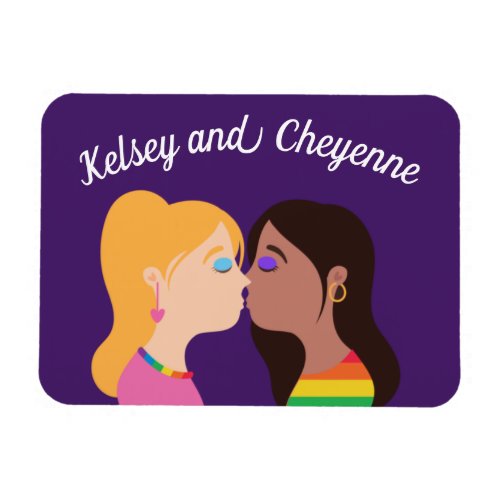 Lesbian Couple Kiss Cute Custom Gay Pride Purple Magnet