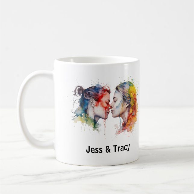 Lesbian Couple Kiss Pride Month Mug, Customized Coffee Mug (Left)