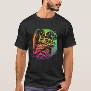 Lesbian Couple Lgbtq Pride Rainbow Flag Skeletons T-Shirt