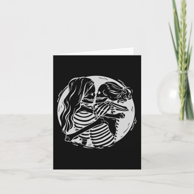 Lesbian Couple Lgbtq Pride Skeletons Kissing Valen Card (Front)