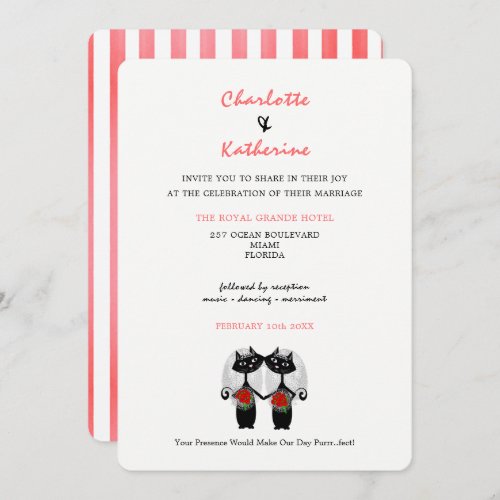 Lesbian Couple LGBTQ Wedding Cute Cats Invitation