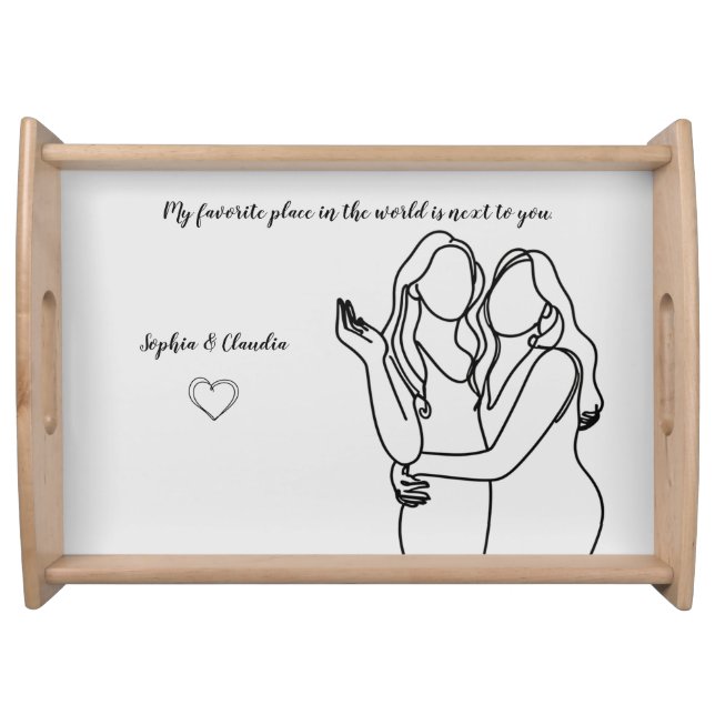 Lesbian Couple Line Art Love Quote Serving Tray (Front)