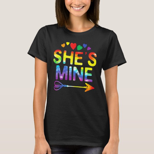 Lesbian Couple Shes Mine Matching Lgbt Pride  2 T-Shirt (Front)