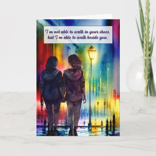 Lesbian Couple Walk Beside You Gay Rainbow Card
