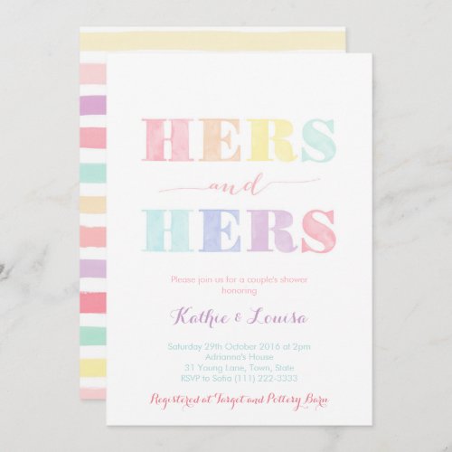 Lesbian Couples Shower invite LGBTQ rainbow card