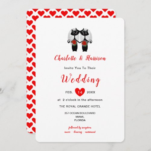 Lesbian Cute Whimsy Black Cats Wedding Invitation