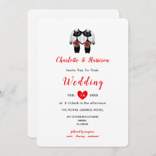 Lesbian Cute Whimsy Black Cats Wedding Invitation