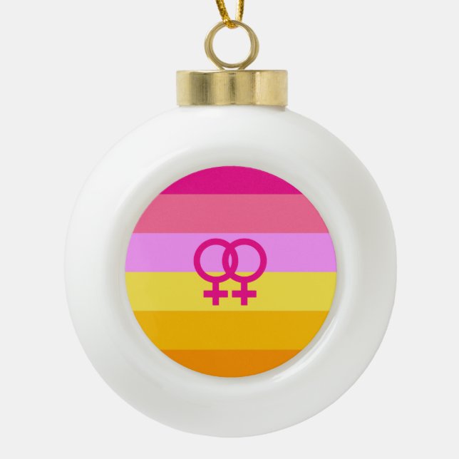 Lesbian Dawn Pride WLW Ceramic Ball Christmas Ornament (Front)