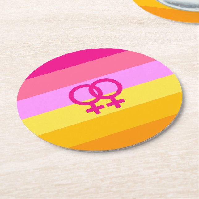 Lesbian Dawn Pride WLW Round Paper Coaster (Angled)