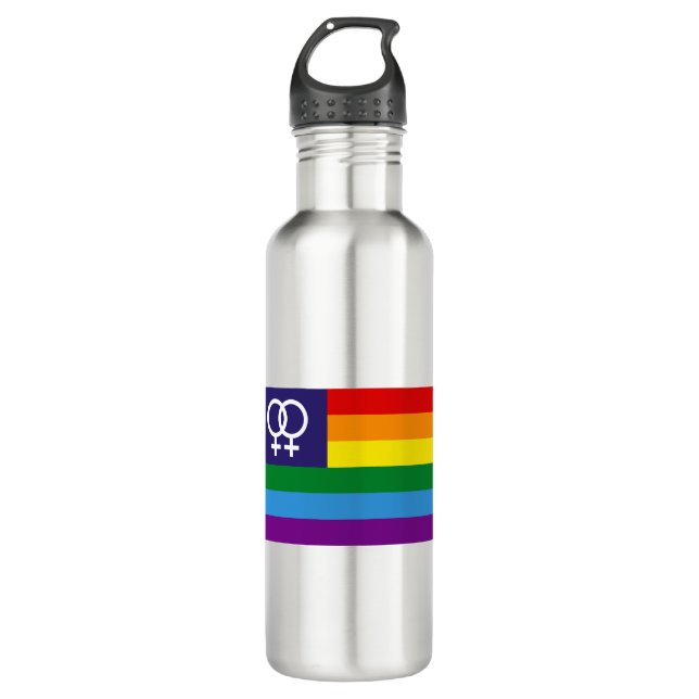 Lesbian Double Venus Rainbow Pride Stainless Steel Water Bottle (Front)