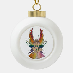 Lesbian Faerie Ceramic Ball Christmas Ornament