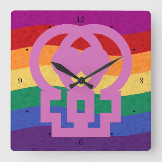 Lesbian Female Gender Symbol Rainbow Square Wall Clock