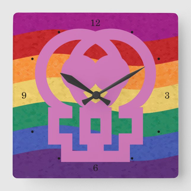 Lesbian Female Gender Symbol Rainbow Square Wall Clock (Front)