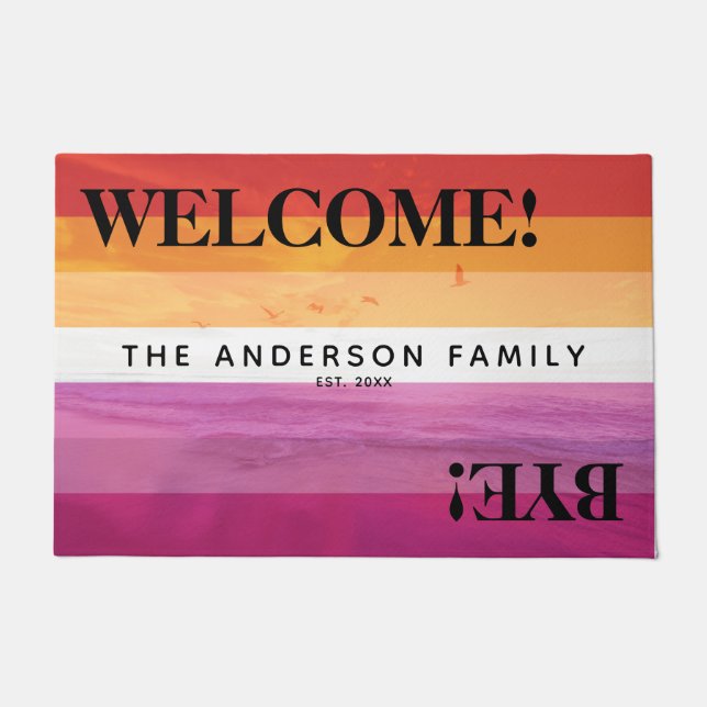 Lesbian Flag (2018) Beach Personalized Welcome Doormat (Front)