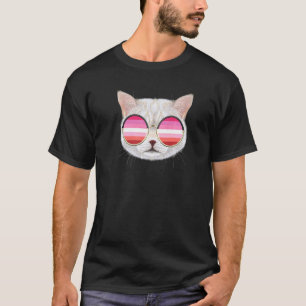 Lesbian Flag Cat Orange Pink Lesbian Pride T-Shirt