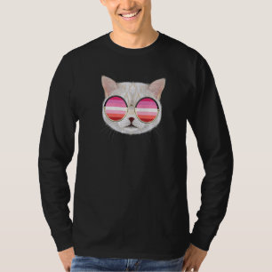 Lesbian Flag Cat  Orange Pink Lesbian Pride T-Shirt