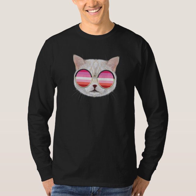 Lesbian Flag Cat  Orange Pink Lesbian Pride T-Shirt (Front)