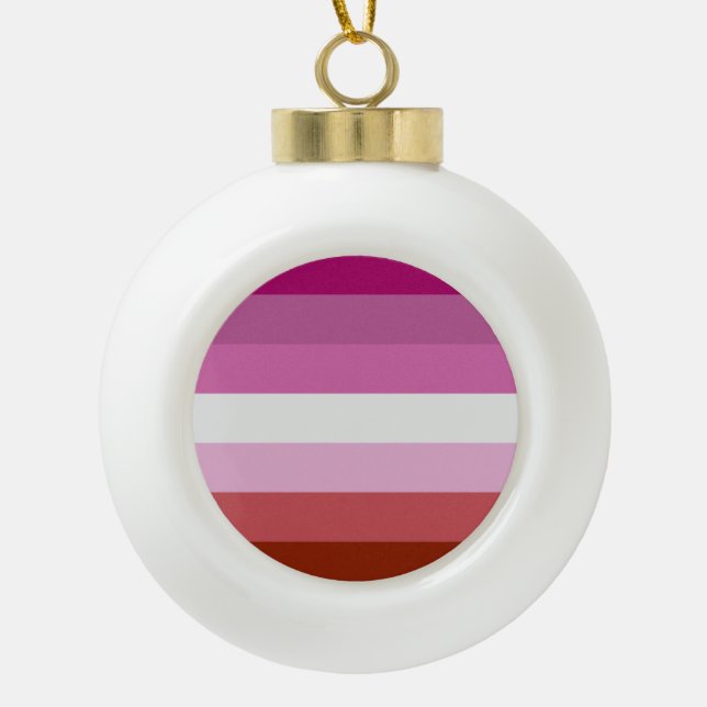 Lesbian Flag Ceramic Ball Christmas Ornament (Front)
