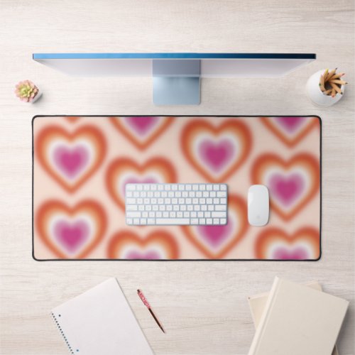 Lesbian flag colors with blurred heart desk mat