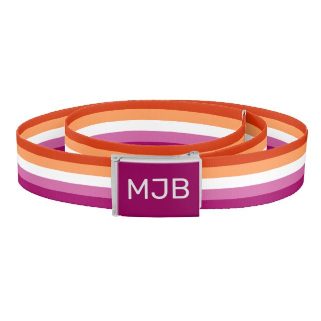 Lesbian Flag Monogrammed Initials Belt (Coil)