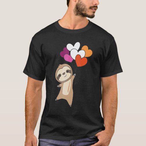 Lesbian Flag Pride Lgbtq Balloon Hearts Sloth T-Shirt