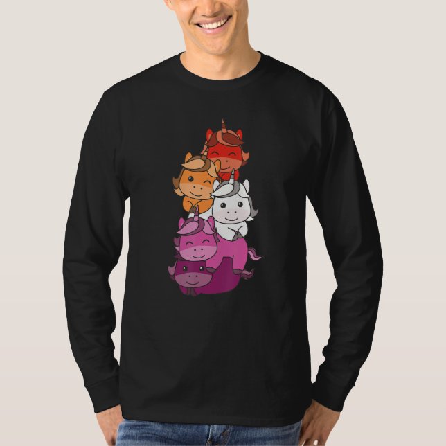 Lesbian Flag Pride Month Lgbtq Lesbian Unicorn T-Shirt (Front)
