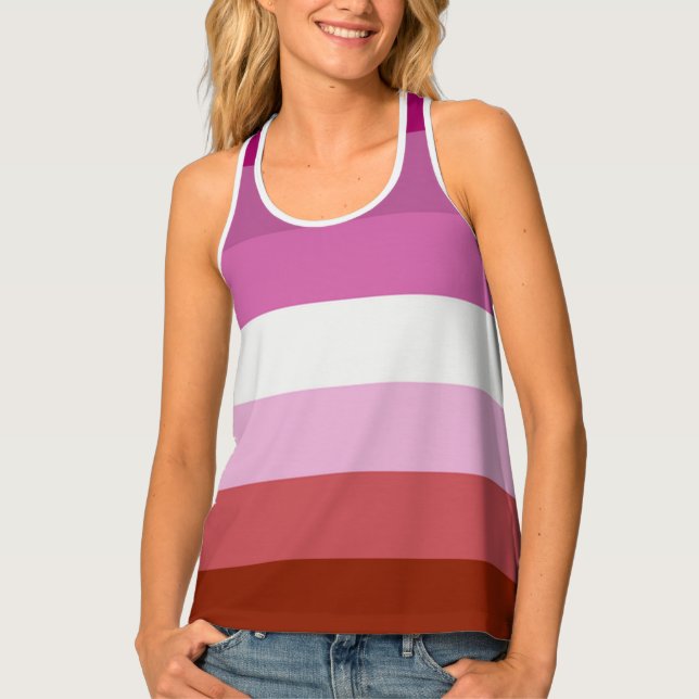 Lesbian Flag Stripes All Over  Pride Tank Top (Front)