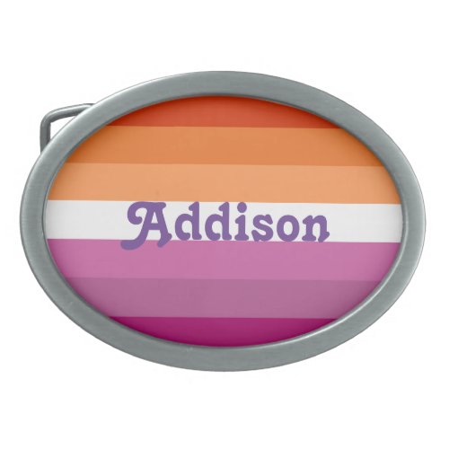Lesbian flag with personalized name gift belt buckle