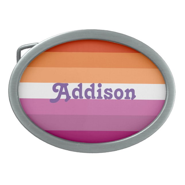 Lesbian flag with personalized name gift belt buckle (Front)