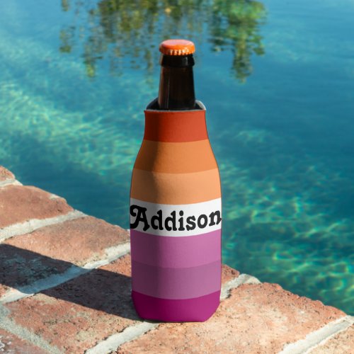 Lesbian flag with personalized name gift bottle cooler
