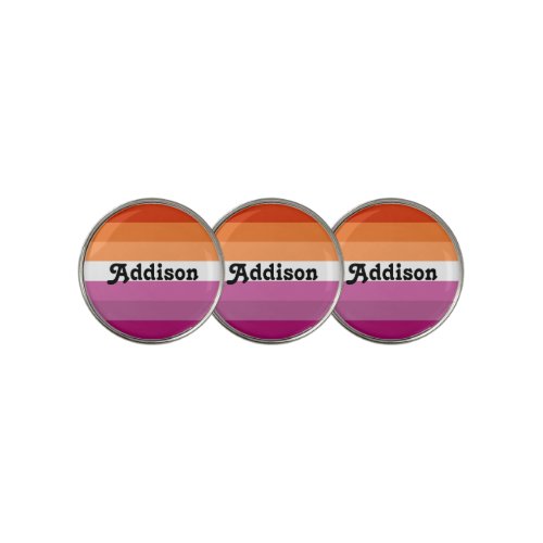 Lesbian flag with personalized name gift golf ball marker