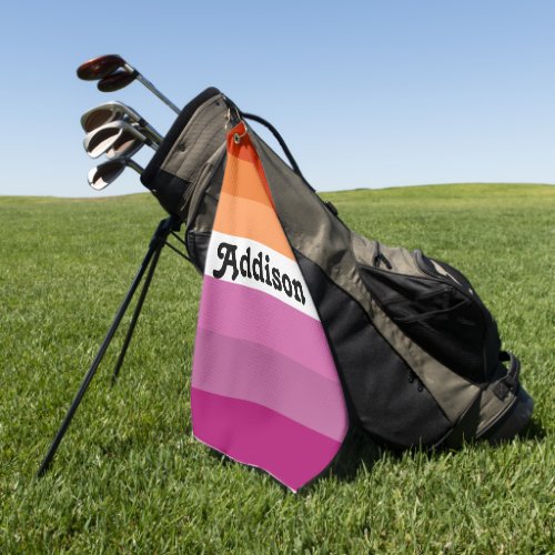 Lesbian flag with personalized name gift golf towel