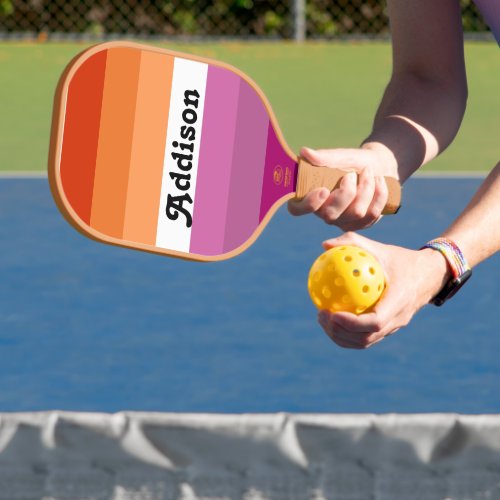 Lesbian flag with personalized name gift pickleball paddle