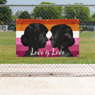 Lesbian Flag with Two Woman Silhouettes Banner