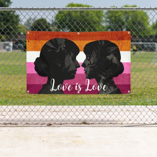 Lesbian Flag with Two Woman Silhouettes  Banner