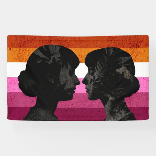 Lesbian Flag with Two Woman Silhouettes  Banner