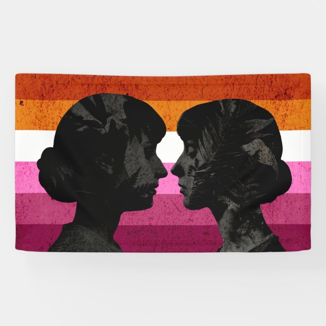 Lesbian Flag with Two Woman Silhouettes  Banner (Horizontal)