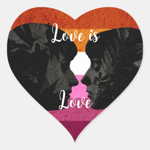 Lesbian Flag with Two Woman Silhouettes  Heart Sticker